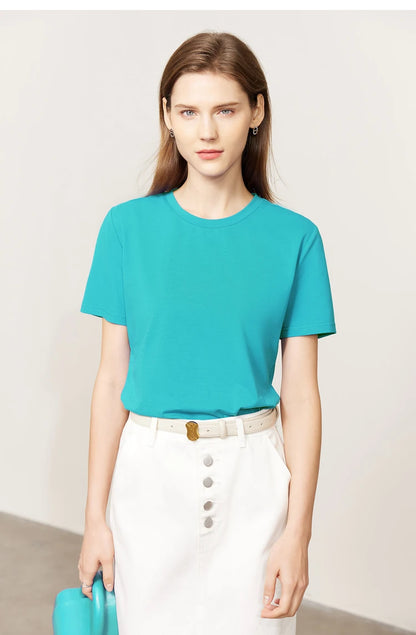 Damen T-Shirt im minimalistischen Stil mit lässigem O-Ausschnitt und kurzen Ärmeln
