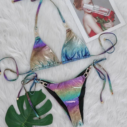 Sexy Bikini-Set mit Strasssteinen für Damen – Push-up-Badeanzug für Strand und Pool