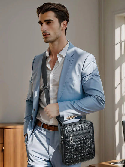 Herren-Umhängetasche aus Leder mit Kroko-Print, Große Crossbody-Tasche fürs Business