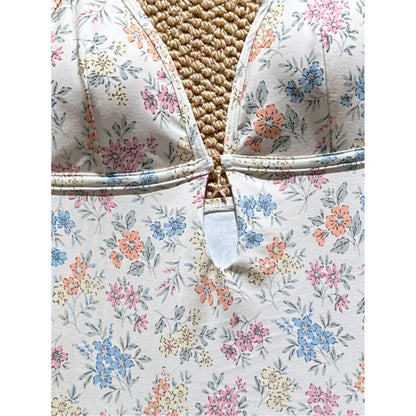 Damen Badeanzug Blumen V-Ausschnitt Neckholder Monokini hoher Beinausschnitt