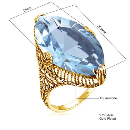 Damen-Ring aus 925er Sterlingsilber mit Aquamarin-Ovalstein, Cocktailring für Party