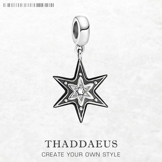 Damen-Charm-Anhänger schwarzer Stern Vintage aus Sterlingsilber