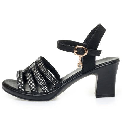 Damen Sandalen Dicker Absatz High Heels Römisch
