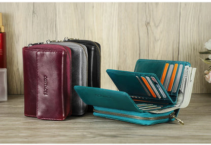 Damen Echtleder Geldbörse Vintage Mode Handtasche Münzfach Geldclip Business