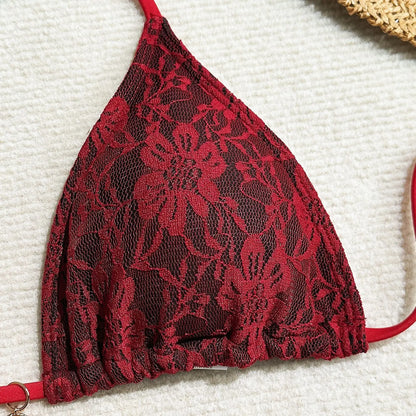Dreiteiliger Damen-Bikini mit sexy Print und hoher Taille – ideal für Strand und Pool.