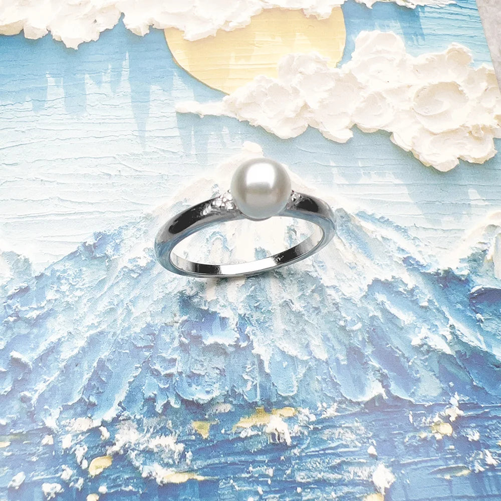 Damen-Ring Perle und Zirkonia glamourös aus Sterlingsilber