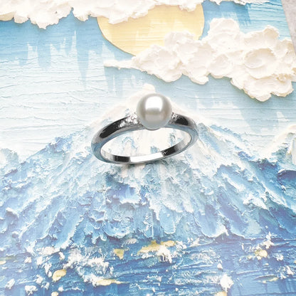 Damen-Ring Perle und Zirkonia glamourös aus Sterlingsilber
