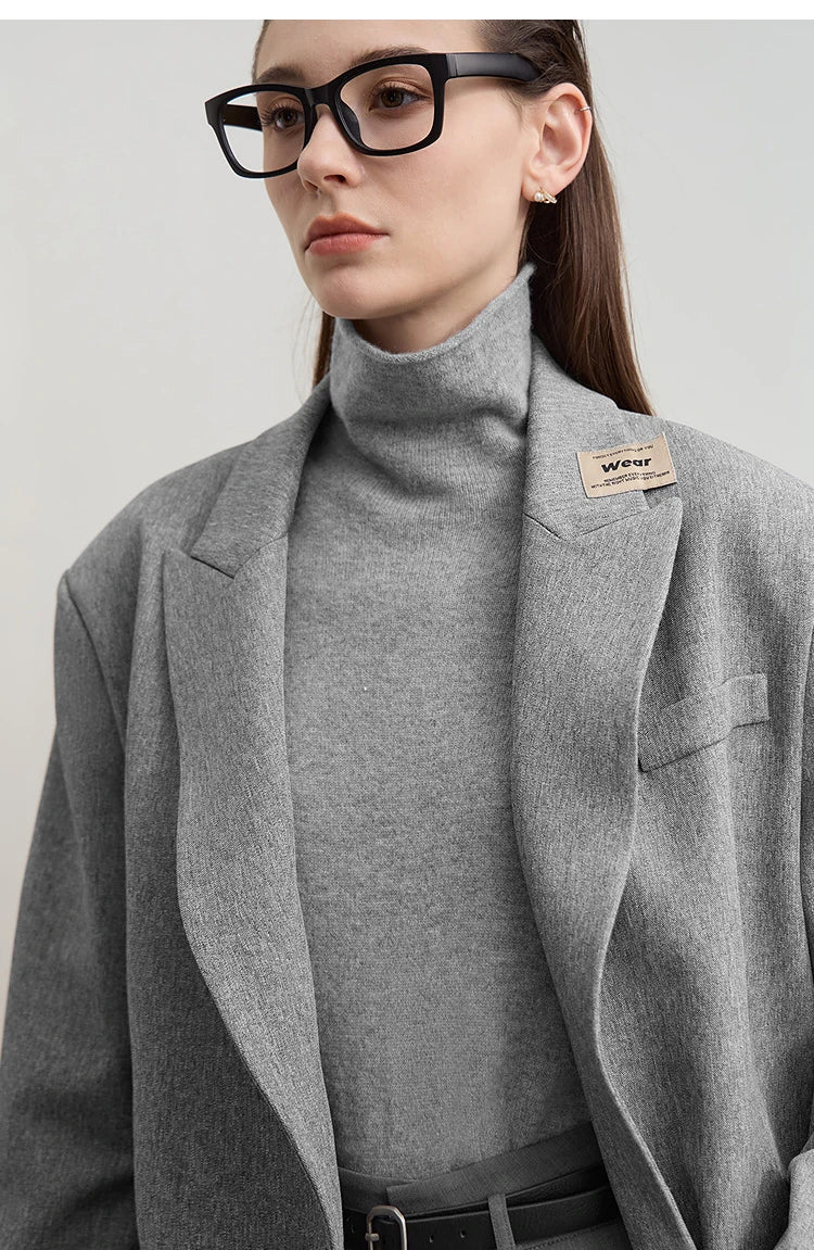 Damen-Rollkragenpullover Wolle-Kaschmir locker einfarbig Herbst
