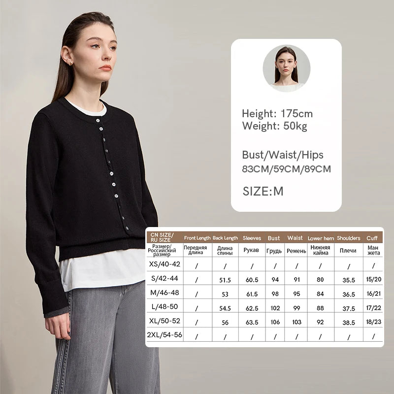 Damen-Rundhalspullover Strickjacke einfarbig einreihig Herbst-Winter