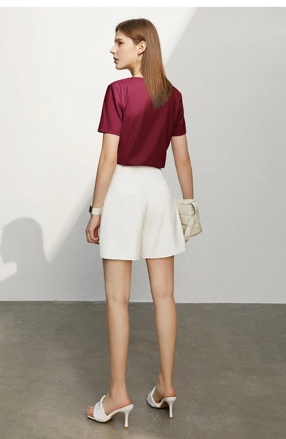 Damen T-Shirt im minimalistischen Stil mit lässigem O-Ausschnitt und kurzen Ärmeln