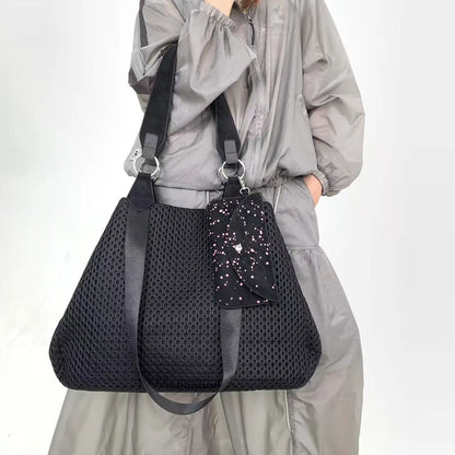 Damen-Shopper aus Netzgewebe mit großem Fassungsvermögen und abnehmbare Mini-Tasche, atmungsaktiv