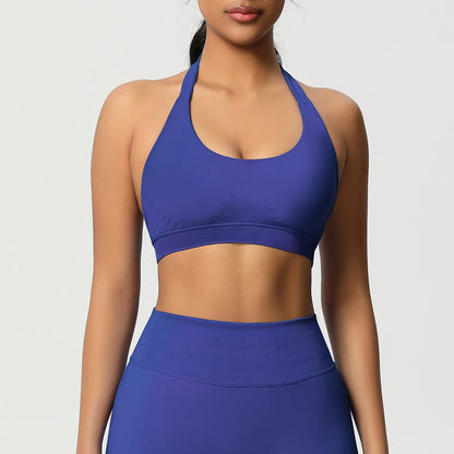 Nahtloser Sport-BH mit Push-up, dunkelblau, Racerback, Rundhalsausschnitt, bequemer Bund