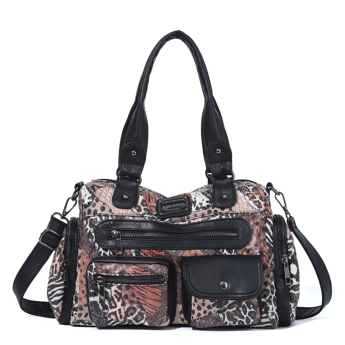 Damen-Satchel-Tasche Vintage-Schwarz Großes Fassungsvermögen Mit Abnehmbarem Tragegurt
