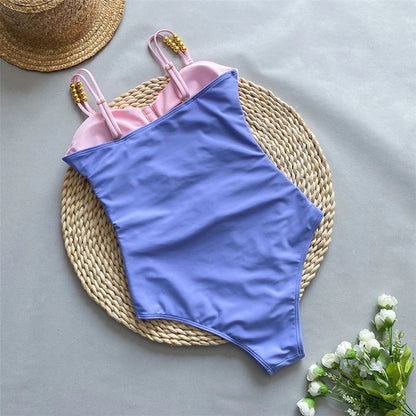 Damen Badeanzug Spleiß Cut-Out Rock gerüscht Einteiler Monokini