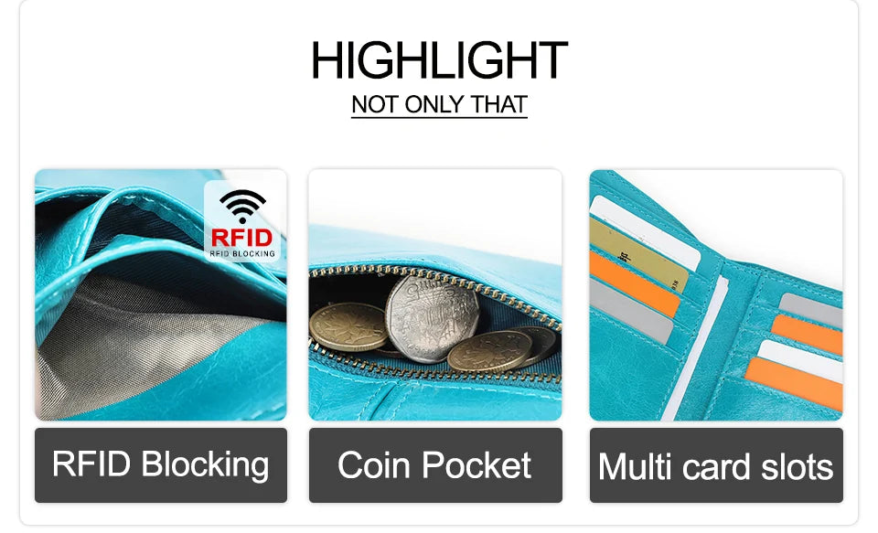 Damen Echtleder Kartenetui Vintage RFID Münzfach dreifach faltbar Kurzgeldbörse