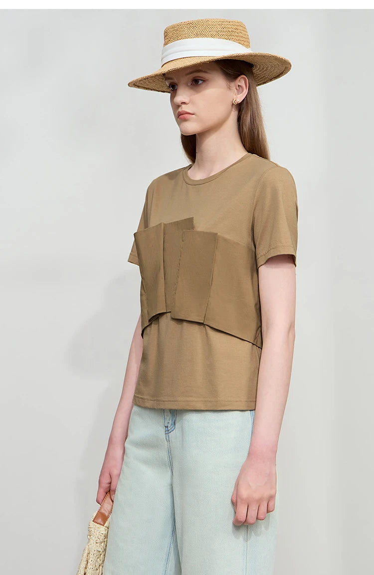 Damen T-Shirt im minimalistischen Stil mit lässigem Komfort und geradem Spleißen