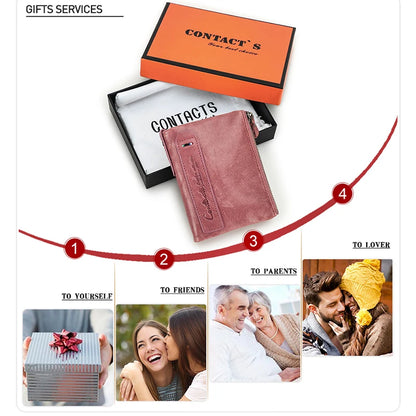 Damen Echtleder Geldbörse Bifold Luxus Retro Fotofächer Kartenhalter Reise Geschenk