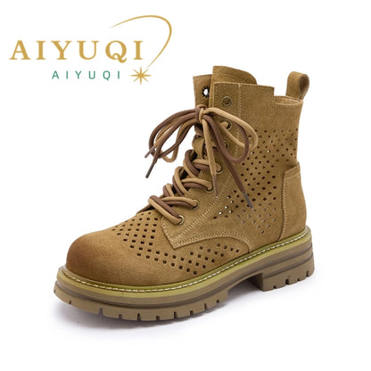 AIYUQI 2025, neue frauen stiefel Vintage loch frauen kurze stiefel