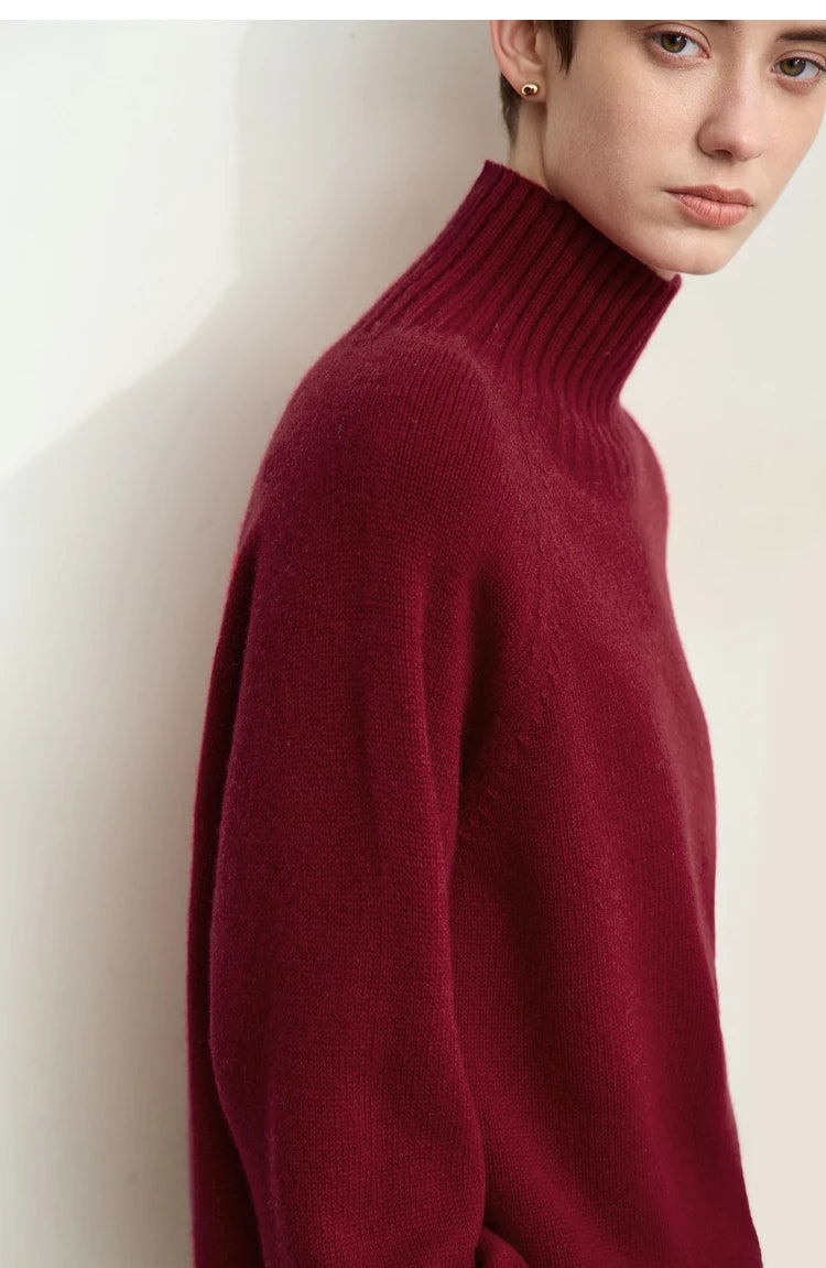 Damen-Rollkragenpullover 100 % Wolle nahtlos antibakteriell Winter