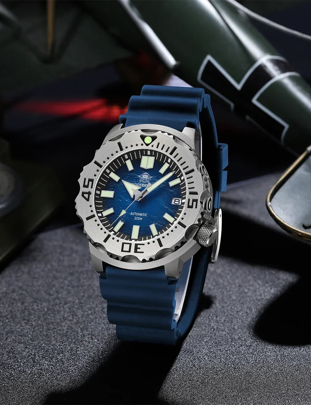 Herren-Taucheruhr mit Surf-Blue-Zifferblatt und NH35-Automatikwerk