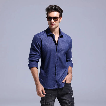 Herren Langarm Hohe qualität Designer Shirt Front Patch Brust Tasche Schlanke Taste-down Kragen Dicke Arbeit Shirts männer Kleidung