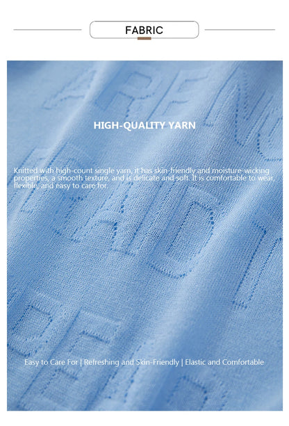 Damen-Sommerpullover, blaues Strickmuster im Detail mit Rundungen und Rippstrukturen