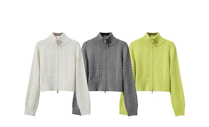 Damen-Rollkragen-Strickjacke Reißverschluss schlank Herbst