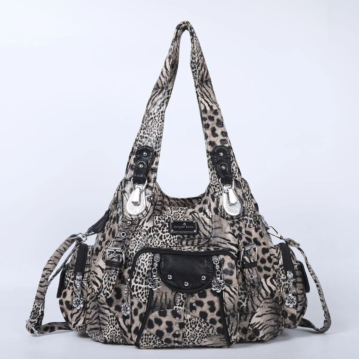 Damen-Handtasche Leopardenmuster aus PU-Leder Großkapazität mit Reißverschluss und Innenfächern