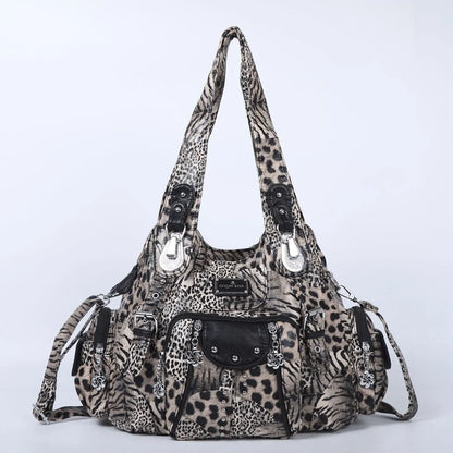 Damen-Handtasche Leopardenmuster aus PU-Leder Großkapazität mit Reißverschluss und Innenfächern