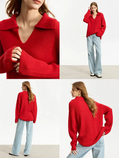 Damen V-Ausschnitt Pullover Acryl French Lazy Style lang Winter