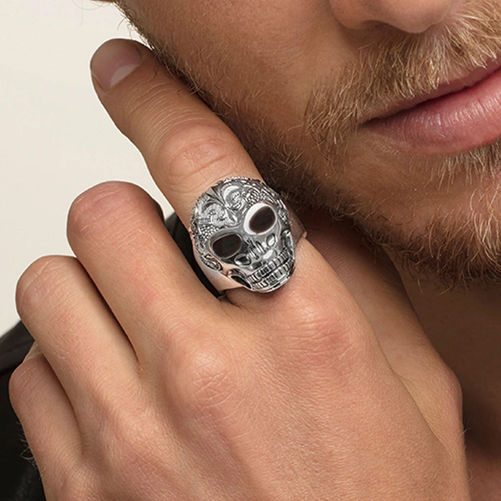 Damen-Ring Lilienschädel geschwärzt Vintage aus Sterlingsilber
