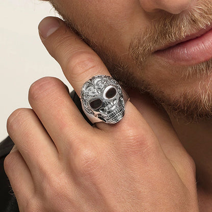 Damen-Ring Lilienschädel geschwärzt Vintage aus Sterlingsilber