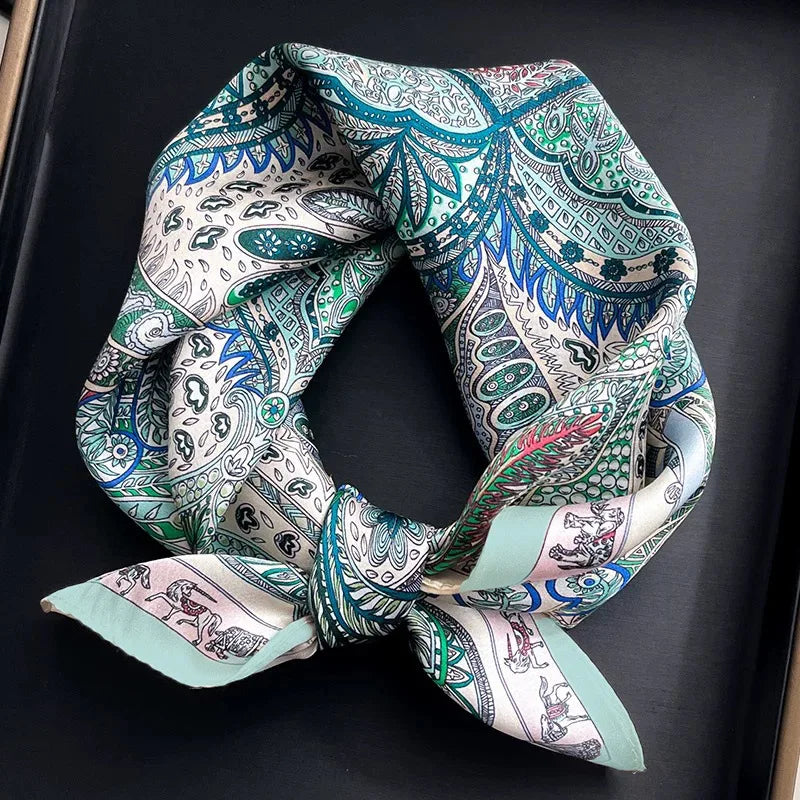 Damen Seidensatin Schal quadratisch Blumenprint Kopftuch Bandana Hijab