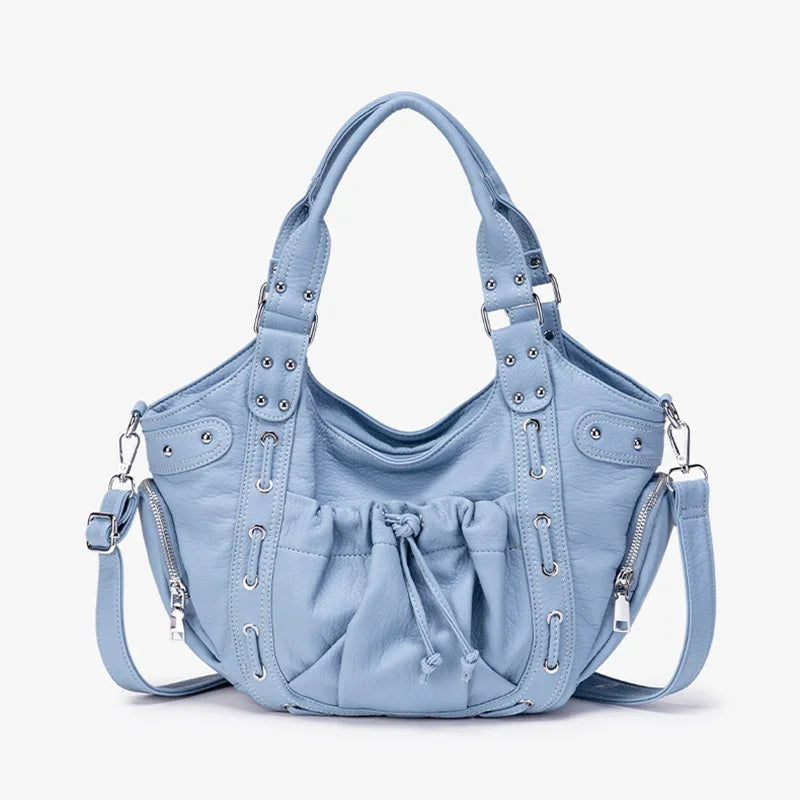 Damen-Hobo-Tasche aus Kunstleder in Silber mit Verstellbarem Tragegurt und Mehrfachfächern