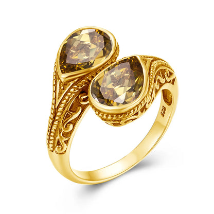 Damen-Ring tropfenförmiger Smaragd in Silber mit goldfarbener Beschichtung Ideal Als Hochzeits- oder Festgeschenk