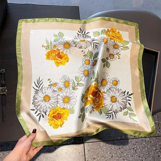 Damen Seidenschal 53cm klein quadratisch Haarband Kopftuch Halstuch Bandana G