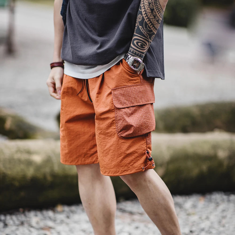 Männer Sommer Shorts aus leichtem Patchwork mit elastischer Taille in orange