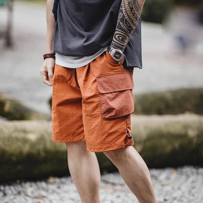 Männer Sommer Shorts aus leichtem Patchwork mit elastischer Taille in orange