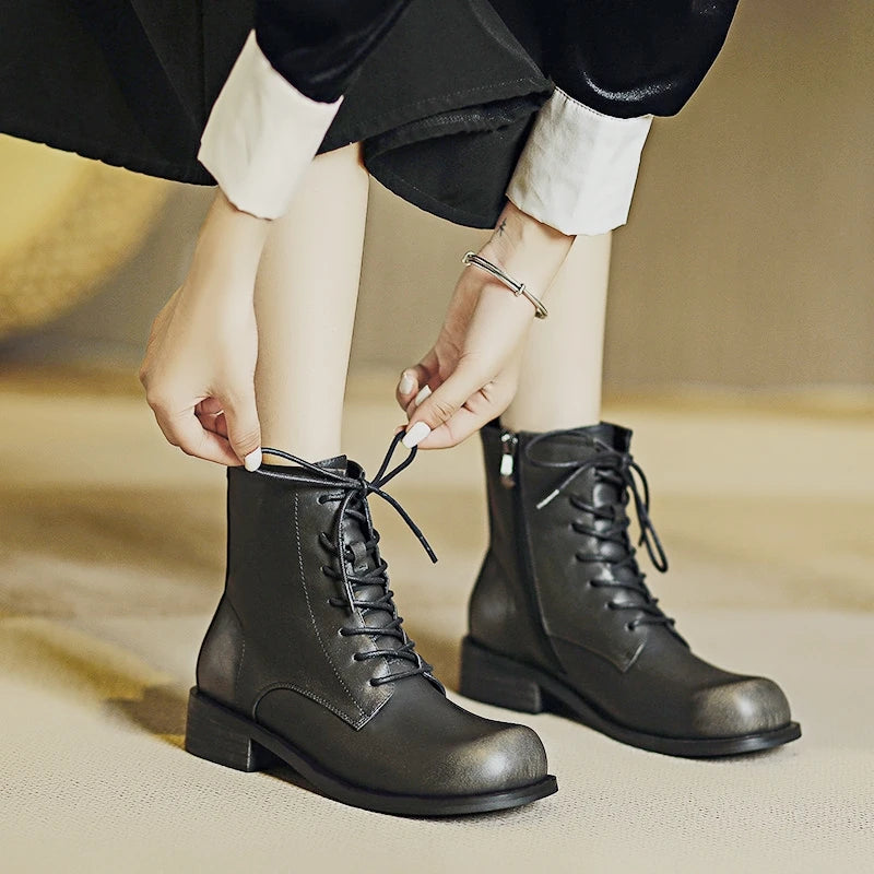 Damen Stiefeletten im Retro-Stil mit rutschfester Sohle und niedrigem Absatz