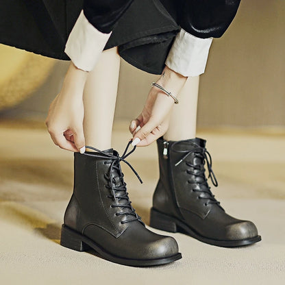 Damen Stiefeletten im Retro-Stil mit rutschfester Sohle und niedrigem Absatz