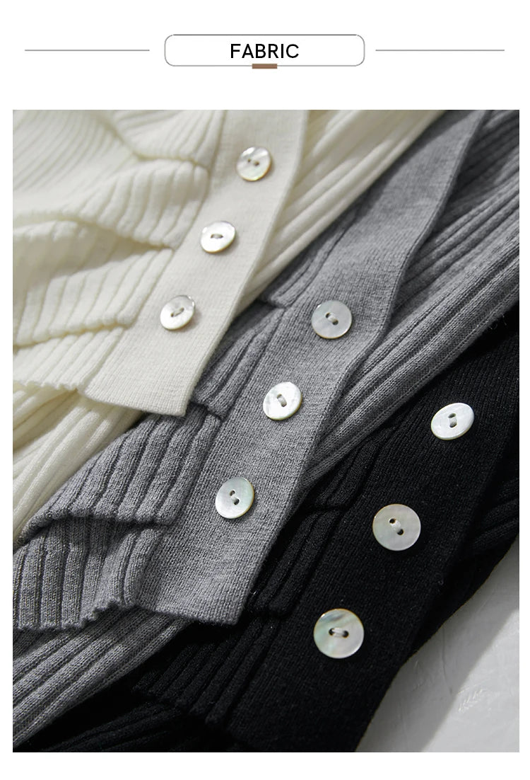 Damen V-Ausschnitt Pullover plissiert Muschelschnalle Wolle Herbst