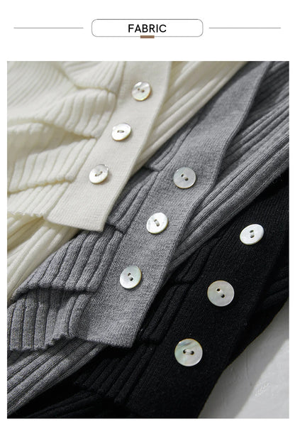 Damen V-Ausschnitt Pullover plissiert Muschelschnalle Wolle Herbst