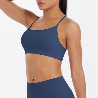 Sport-BH mit Racerback, glattes Vorderteil, dunkelblau