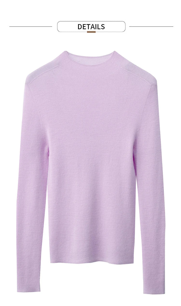 Damen-Strickpullover mit Halbrollkragen, langarm, einfarbig flieder, gerade Passform