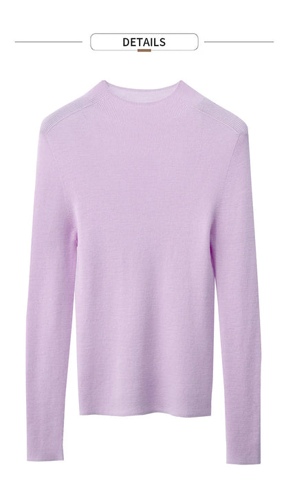 Damen-Strickpullover mit Halbrollkragen, langarm, einfarbig flieder, gerade Passform