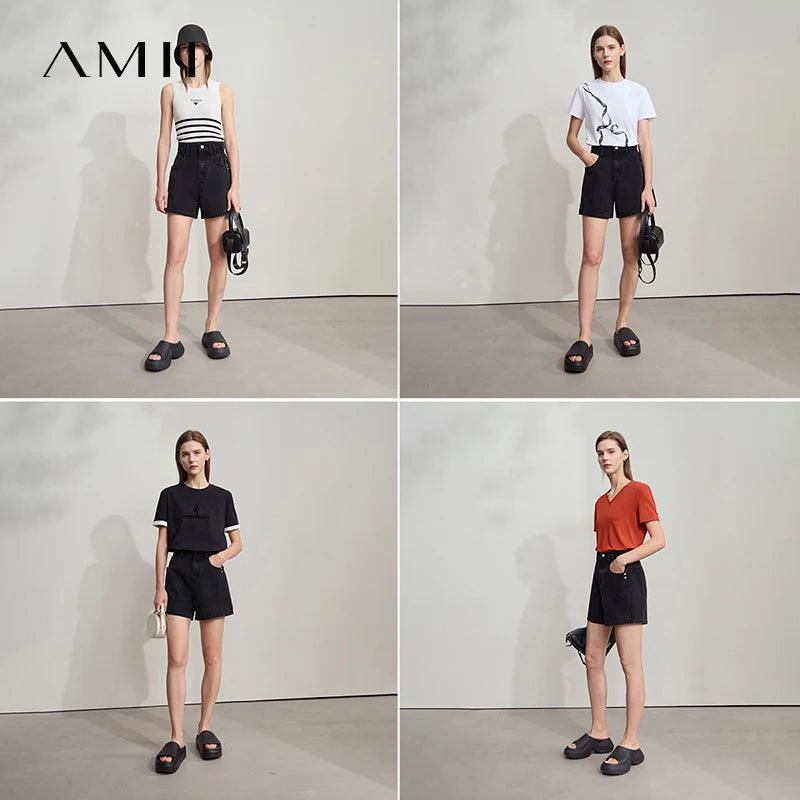 Damen Shorts Baumwoll-Denim Lässig Locker Gerade Vintage Modische Taschenjeans