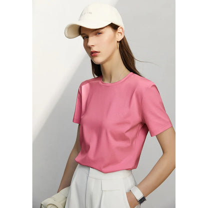 Damen T-Shirt im minimalistischen Stil mit lässigem O-Ausschnitt und kurzen Ärmeln