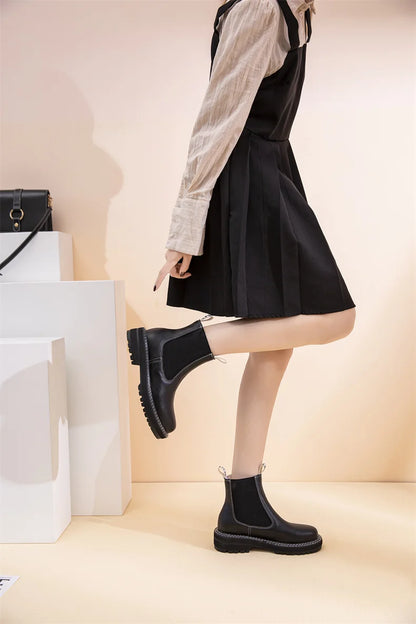 Women Winter Boots Sued Genuine Leather  New Fashion British Style Women Chelsea Boots Large Size 41　42　43 Female Ankle Boots