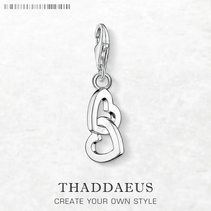 Herz-Charm-Anhänger aus 925 Sterlingsilber mit zwei ineinander verschlungenen Herzen und Öse