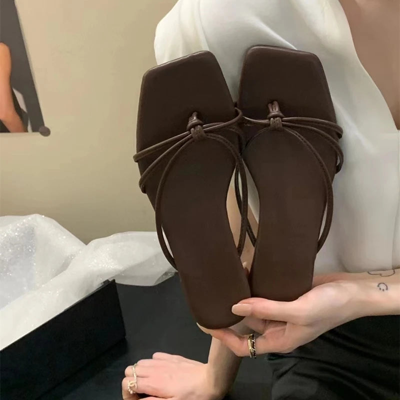 Damen Flache Sandalen Karree Retro Römisch